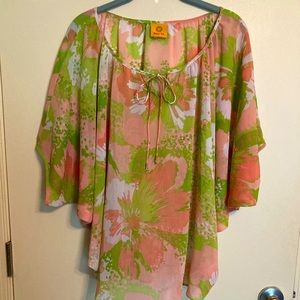 VINTAGE FLORAL SHEER DOLMAN BLOUSE-M/L